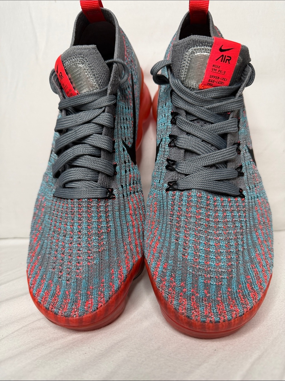 Nike Women's VaporMax Flyknit Sneakers - Gray with Red Accent